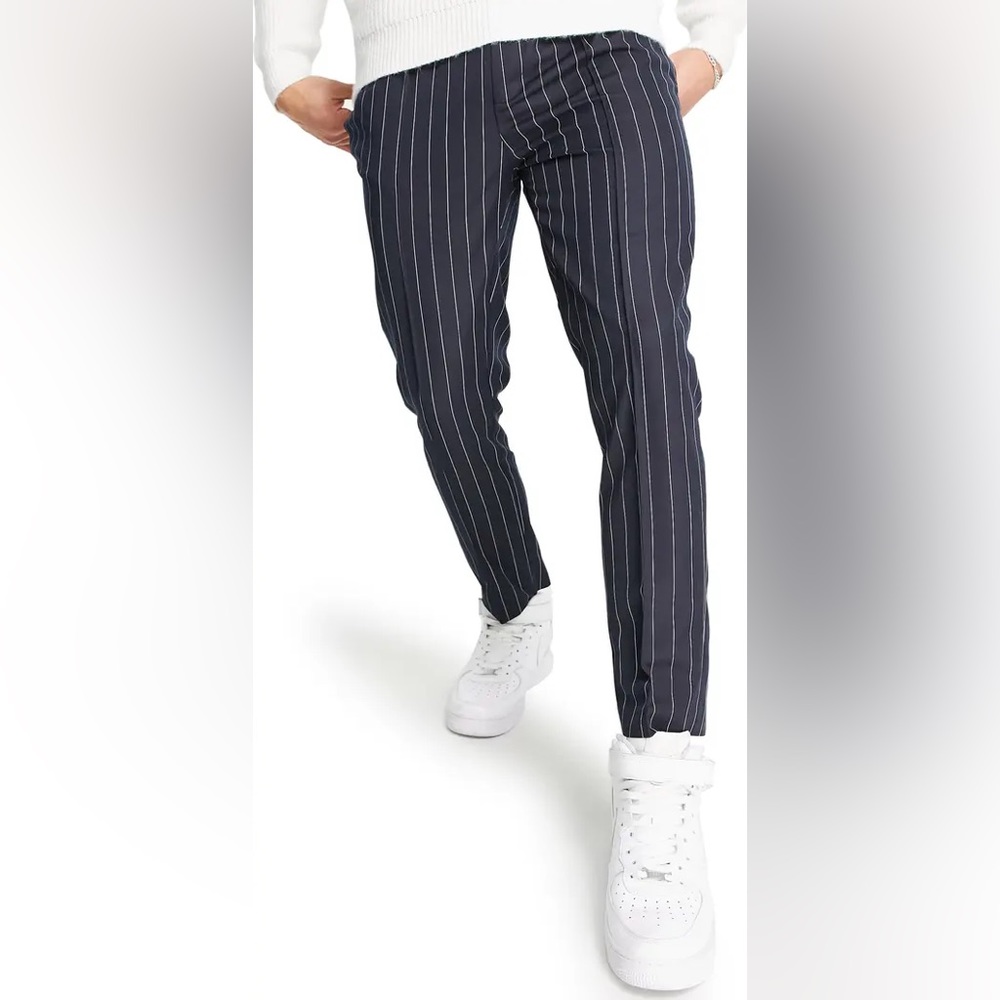 Navy striped joggers.
